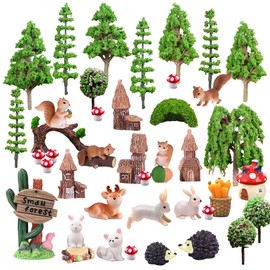 Pack of 42 Model Building Trees, Miniature Fairy Garden Accessories, Miniature Decorative Animals Figures, Forest Animals Figures, H0 Trees with Animal Figures, Plastic Trees for Projects for DIY