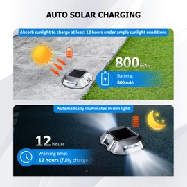 JIGUOOR Solar Deck Lights LED Driveway Lights Solar Powered Dock Light Outdoor IP68 Waterproof Road Markers for Step Sidewalk Stair Boat Garden Ground Pathway Yard (White, 6 Pack)