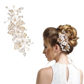 Lollanda Bride Flower Hair for Wedding, Bridal Hair Rhinestone, Silver Hair Pins Wedding (Golden)