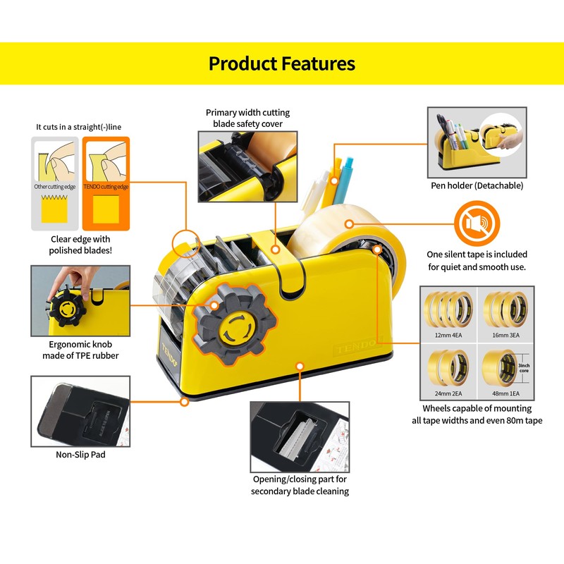 [TENDO°] Multi-Section Tape Dispenser ZO-508: Innovative Cutter for Custom Tape
