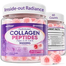 Sugar Free Collagen Peptides Gummies for Women & Men 3000mg w/Antioxidant Blend & Digestive Enzymes, Multi Hydrolyzed Collagen (Type I,II,III,V,X) for Anti-Aging, Hair, Skin, Nails, Digestion, 60Cts