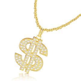 Gold Chain Dollar Sign Necklace Gold Chain Fancy Dress Pendant Gold Dollar Sign Chain Rapper Chain Costumes Hip Hop Punk Us Dollar Chain Cosplay Personality Wild Rhinestones Necklace For Men Women