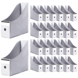 Voittozege 24 Pcs Cardboard Magazine File Holders Organizer Box Magazine Holder Sturdy Book Magazine Paper Organizer Storage Folder Holder for Home, Office, Desk and Shelves Supplies(White)