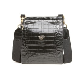 FMG Alice Wheeler Vegan Leather Crossbody Bag Bee (Black croc)
