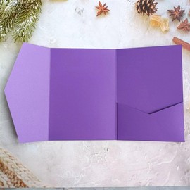 Purple Wedding Envelope Blank Tri Fold Pocket Wedding Invitation Set For Marriage Bridal Shower Birthday Sweet 16th 20 sets (dark purple)