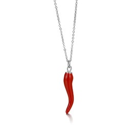 Dreuyet Italian Horn Necklace for Women Men Dainty 14K Gold Plated Cornicello Italian Red Horn Pepper Necklace Amulet Charm Necklaces Good Luck Pendant Talisman Protection Jewelry (Italian Red Horn Silver)