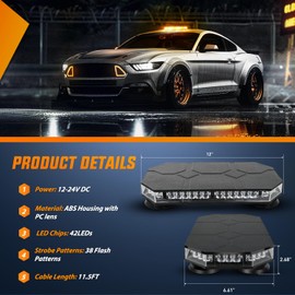 Nilight 42 LED Roof Top Strobe Lights Hazard Emergency Safety Warning Flashing Light Bar w/Control Panel Magnetic Mount 12V 24V Car Truck Tractor Snow Plow Construction Vehicles