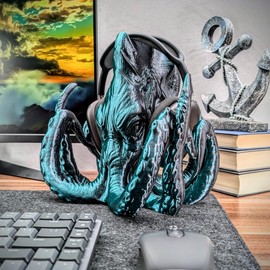 Kraken Headphone Stand - Universal Headset Holder - Octopus Desktop Gaming Headset Holder Hanger - Suitable for Gaming, DJ, and More (Teal Black)