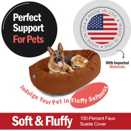 Majestic Pet 52 Inch Suede Calming Dog Bed Washable 52x35x11 (Inch) – Cozy Soft Round Donut Dog Bed with Spine Support for Dogs to Rest Their Head - Pet Bed X- Large – Rust (2025)