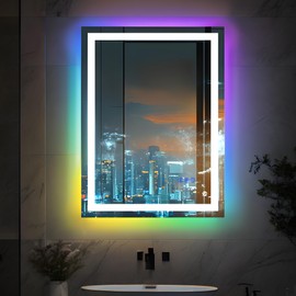 Antok 24"x 32" LED Bathroom Mirror with Lights, Bathroom Vanity Mirror Anti-Fog, Dimmable, Lighted Vanity Mirror with Tempered Glass, Memory Function, 3 Colors, Safe Use (Horizontal/Vertical)