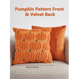 Set of 2 Autumn Cushion Covers 40x40cm 16x16 Inch Square Pumpkin Cushion
