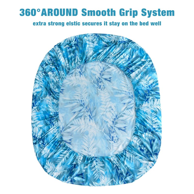 JSD Blue Tropical Leaves Print Sheet Set Queen Size, 6