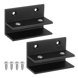 HARFINGTON 2pcs Glass Shelf Brackets Metal Adjustable Shower Glass Clamps Shelf Bracket Clamp Bathroom Shelf Clip Support Holder Hardware Replacement Parts for Metal Wood Shelving, Black