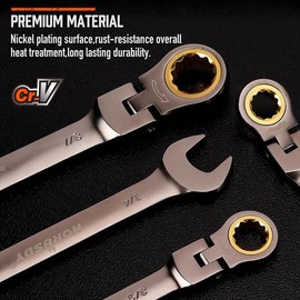 HORUSDY Flex-Head Ratcheting Wrench Set | Metric and SAE | Ratchet Combination Wrenches Set with Organizer | 72-Teeth | Chrome Vanadium Steel Hardware - material: 24-piece Flex-Head Ratcheting Wrench