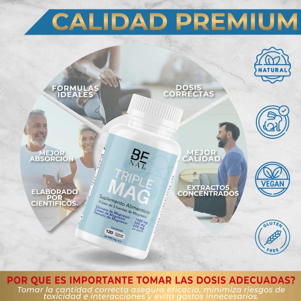  BENAT Triple Magnesio | 120 Cápsulas | Glicinato, Citrato
