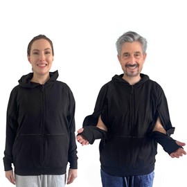 Inspired Comforts Unisex Dialysis & IV Access Hoodie – Dual Arm Zippers, Thumbhole Sleeves & Pockets, Black, Large