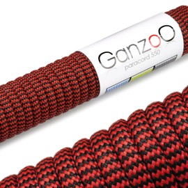Ganzoo Paracord 550 Rope, Nylon Polyester, 4 mm, Type 3, 30 Metres, 7 Core Strands, Outdoor Cord, All-Purpose Rope, Dog Collar, Dog Lead, Bracelet, Knotting Bracelet, Camping, Survival - Black Red
