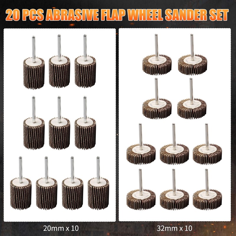 Mixiflor 20 Pcs Flap Wheel Sander Set, 1/8" Shank 80