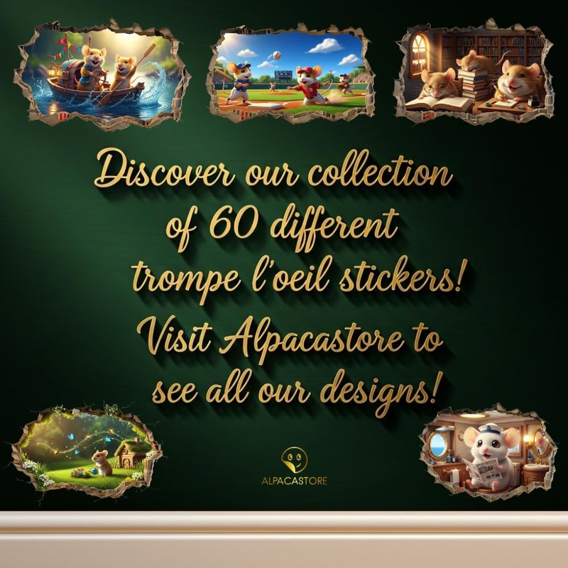 Mouse Wall Decal, 3D Christmas Fireplace Scene Wall Decal, Cozy