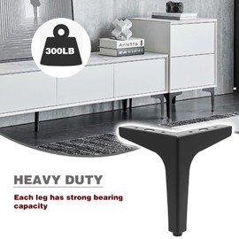 Wkmamo 4 Pcs Metal Furniture Legs,10cm/15 cmHeight Sofa Legs,Modern Metal Triangle Furniture Feet DIY Replacement for Cabinet,Wardrobe,TV Cabinets,Drawers (6 inch（15cm）, Black)