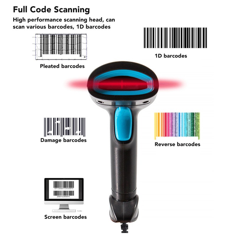 1D Barcode Scanner High Accuracy Fast Decoding Ergonomic USB Wired
