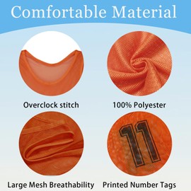 GINUMWA Pinnies Team Practice Vests with Numbers for Child Youth Teen Adult, Mesh Scrimmage Jerseys for Soccer, Football, Basketball (Orange-12, Youth/Adult)
