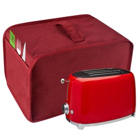 Toaster Cover with 2 Pockets,Can hold Jam Spreader Knife & Toaster Tongs, Toaster Appliance Cover with Top handle,Dust and Fingerprint Protection, Machine Washable (2 Slice, Red)
