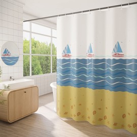 Tennove Shower Curtain 72 x 78Inch Waterproof Thick Polyester Fabric Bathroom Shower Curtain for Home Hotel Decor Sail Boat Long Washable Bathtub Bath Curtain Sets with Hooks, Weighted Hem