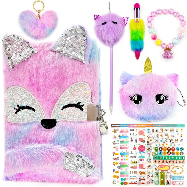 Seyaom Girls Diary with Lock and Key,Cute Plush Kids Secret