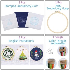 FOGAWA Embroidery Set Embroidery Starter Kit with 3 Patterns and Instructions Embroidery Starter Kit with 1 Embroidery Hoop, Colour Threads, 6 Needles for Beginners Christmas DIY Art, Christmas Crafts