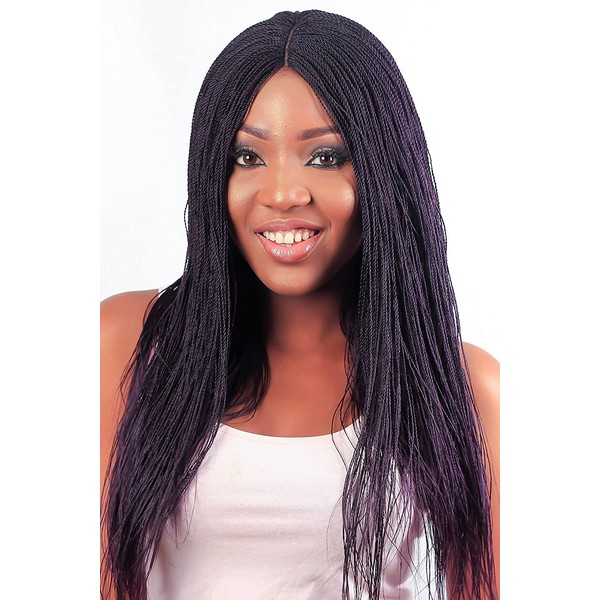 WOW BRAIDS Twisted Wigs, Micro Million Twist Wig - Color Purple - 18 Inches. Synthetic Hand Braided Wigs for Black Women.
