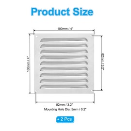 PATIKIL 4 x 4 Inch Aluminum Vent Cover, 2 Pack Screen Air Grille Ventilation Cover HVAC Louvered Grill for Home Kitchen Fireplace Wall Ceiling, Silver Tone
