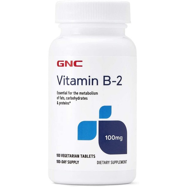 GNC Vitamin B-2 100mg, 100 Tablets, Metabolizes Fats, Carbohydrates and Proteins