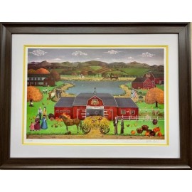 Cynthia Bogart "Harvest Square Dance" Hand Signed & # framed Primitive Art New