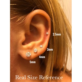 14k White Gold Solitaire AAA Cubic Zirconia Stud Earrings with Secure Screw-backs, CZ Screw Back Earrings for Women (5mm)