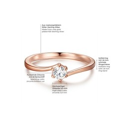 Trilani Women's Engagement Ring Sterling Silver Rose Gold-Plated with White Zirconia in Brilliant Cut - Solitaire Ring with Stone Wedding Ring for Wedding, 54, Silver, Cubic Zirconia
