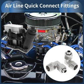 INFINAUTO Push to Connect Air Fittings 1/2" 90 Degree Air Line Quick Joint Nickel-plated Copper 3/8"BSPT 2 Pcs Silver Tone