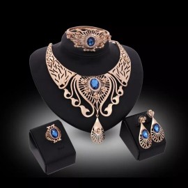Unbranded 18k Gold Plated Luxurious Jewelry Set - Blue Austrian Crystal & CZ