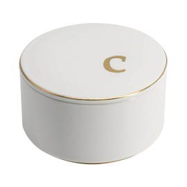 COLLECTIVE HOME - Ceramic Jewelry Box, Elegant Embossed Jewelry Holder, Trinket Organizer with Gold Monogram Lid, Storage for Ring Necklace Bracelet Earrings, Rings and Accessories (c)
