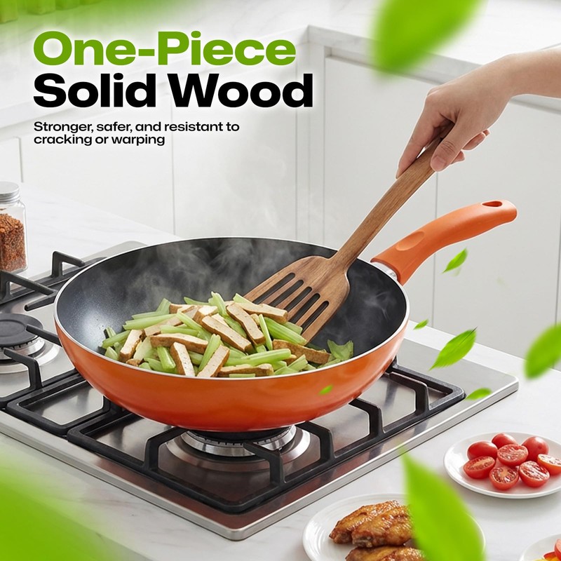 AIUHI Natural Teak Slotted Spatula, Ergonomic Long Handle Cook Spatula,