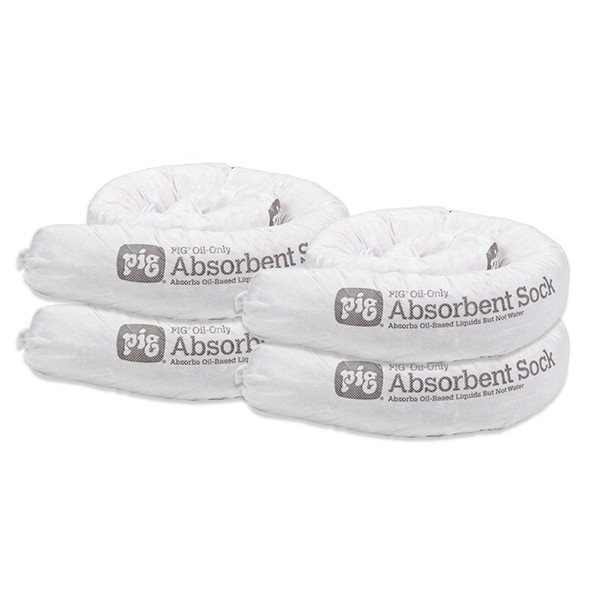 New Pig Oil Absorbent Sock - Oil-Only Absorbent Sock - 4 Pack - 3" x 48" Sock - Absorbs up to 1 Gallon per Sock - PM50055