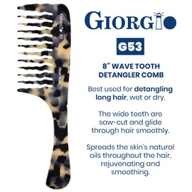Giorgio G53 Wide Tooth Comb for Curly Hair Detangler, Wide Tooth Combs for Women with Thick Hair, Large Tooth Comb For Wet Hair and Dry, Handmade Rake Comb Detangler Saw-Cut and Hand Polished (8")