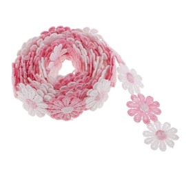 zalati Lace with Daisy Flower 3 Yards/ 108 inches Trims Embellishment for DIY Embroidered Sewing and Craft - White and Pink