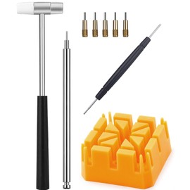 Watch Link Removal Tool Kit, Resizing Tool for Watch Band Strap Bracelet Adjustment & Replacement, with Repair Holder, Spring Bar Tool, Hammer, Punch and 5 Punch Pins (Orange)