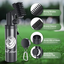 2 Pack Pro Golf Club Cleaner - 4oz Water Bottle with Groove Cleaner and Retainer Clip, Durable Nylon Bristles for Easy Cleaning, Ergonomic Button Design, Golf Gifts for Men (Black)