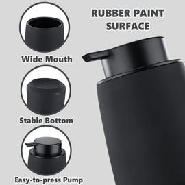 12Oz Black Soap Dispenser - Ceramic Lotion Hand Soap Dispenser for Bathroom with Easy-to-Press Pump, Modern Refillable Liquid Hand Soap Dispenser, Dish Soap Dispenser for Kitchen (Rubber Paint)