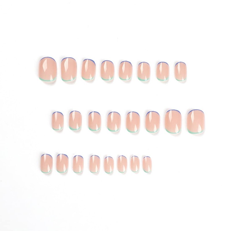 Simple French Blue Green Edge Nail Press on Nails Short