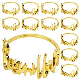 12 Pack LVZONGXIN Bismillah Letter Metal Napkin Rings, Alphabet Napkin Buckles Holder Table Decoration for Wedding, Party, Ramadan, Banquet (Gold) with Gift Box