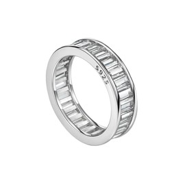 Michooyel Emerald Cut Eternity Ring for Women Channel Setting Wedding Ring Bands Rings Sterling Silver Cubic Zirconia Statement Rings for Women