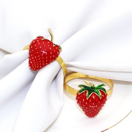 MSUIINT 6 Pcs Strawberry Napkin Rings, Metal Summer Fruit Napkin Ring Holder, Red Fruit Meal Buckle, Strawberry Napkin Button for Dinner Party Banquet Christmas Birthday